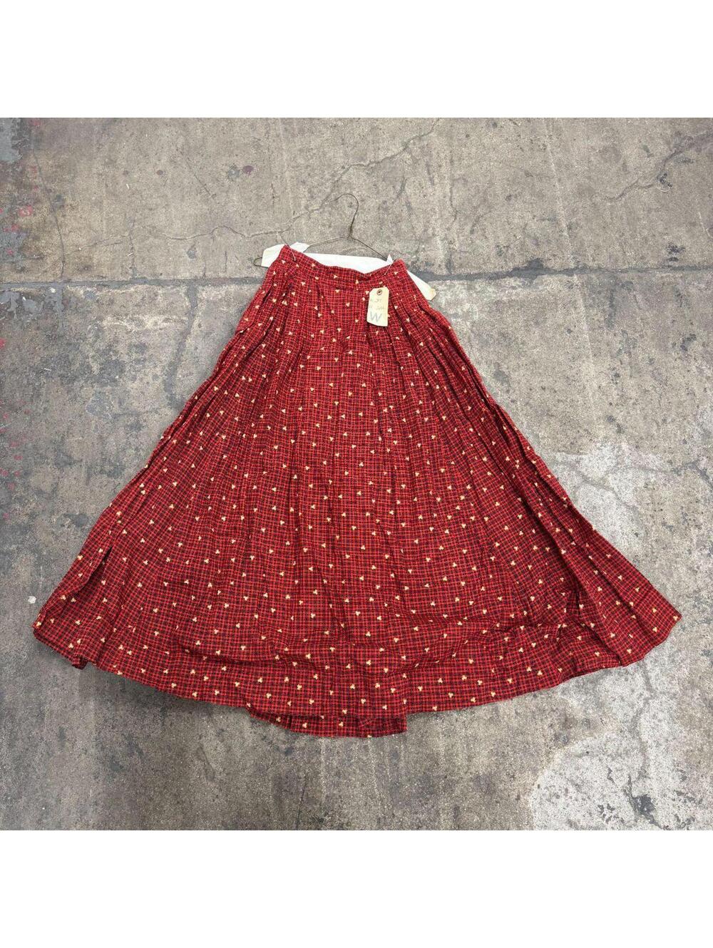 Vintage 40s does 1800s Victorian Red Burgundy Calico Cotton Prairie Maxi Skirt